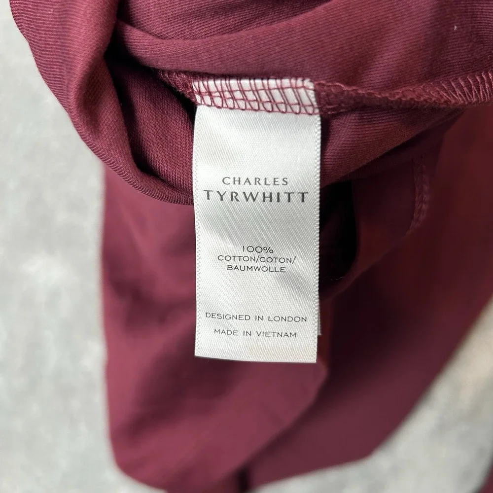 Charles Tyrwhitt Mens Medium Long Sleeves Polo Wine Red Shirt 100% Cotton Shirt - Picture 4 of 16
